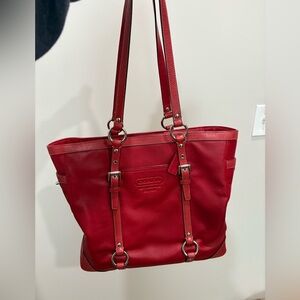 ❤️Coach Red Premium Leather Gallery East West Tote